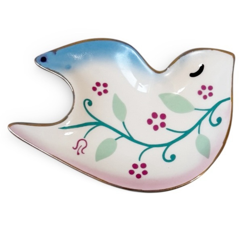 One Hundred 80 Degrees Floral Bird Tray White Light Blue Aqua Pink